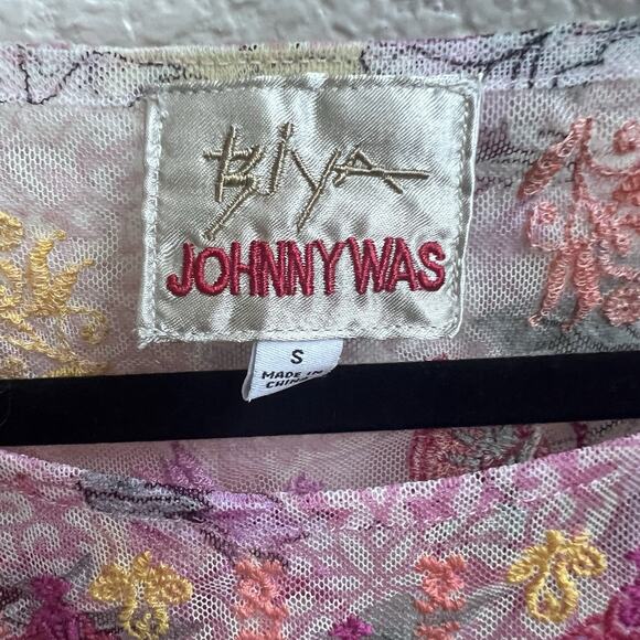 Johnny Was Valentina Melrose Mesh Blouse Sz S Embroidered Floral Butterfly NEW - Picture 6 of 8